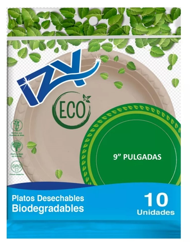 [40130002] PLATO BIODEGRADABLE DE ALMIDON X 10UND 9 PLG IZY ECO