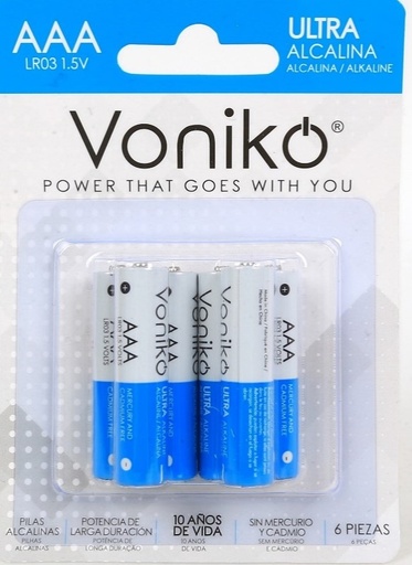 Pila Alcalina AAA Blister x6 LR03 4+2B Voniko